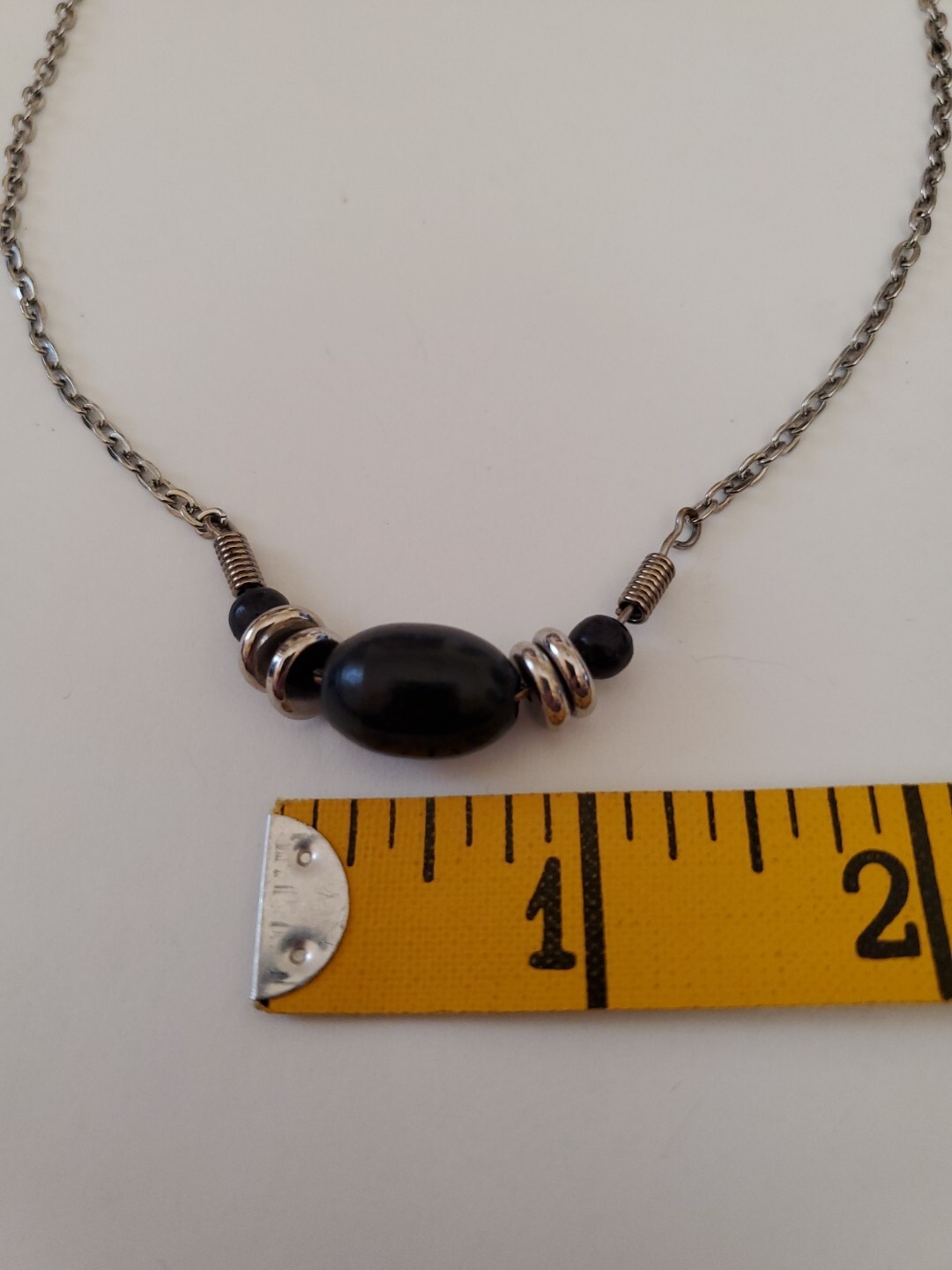 Vintage Silver Tone 15″ Chain And Bead Choker Necklace