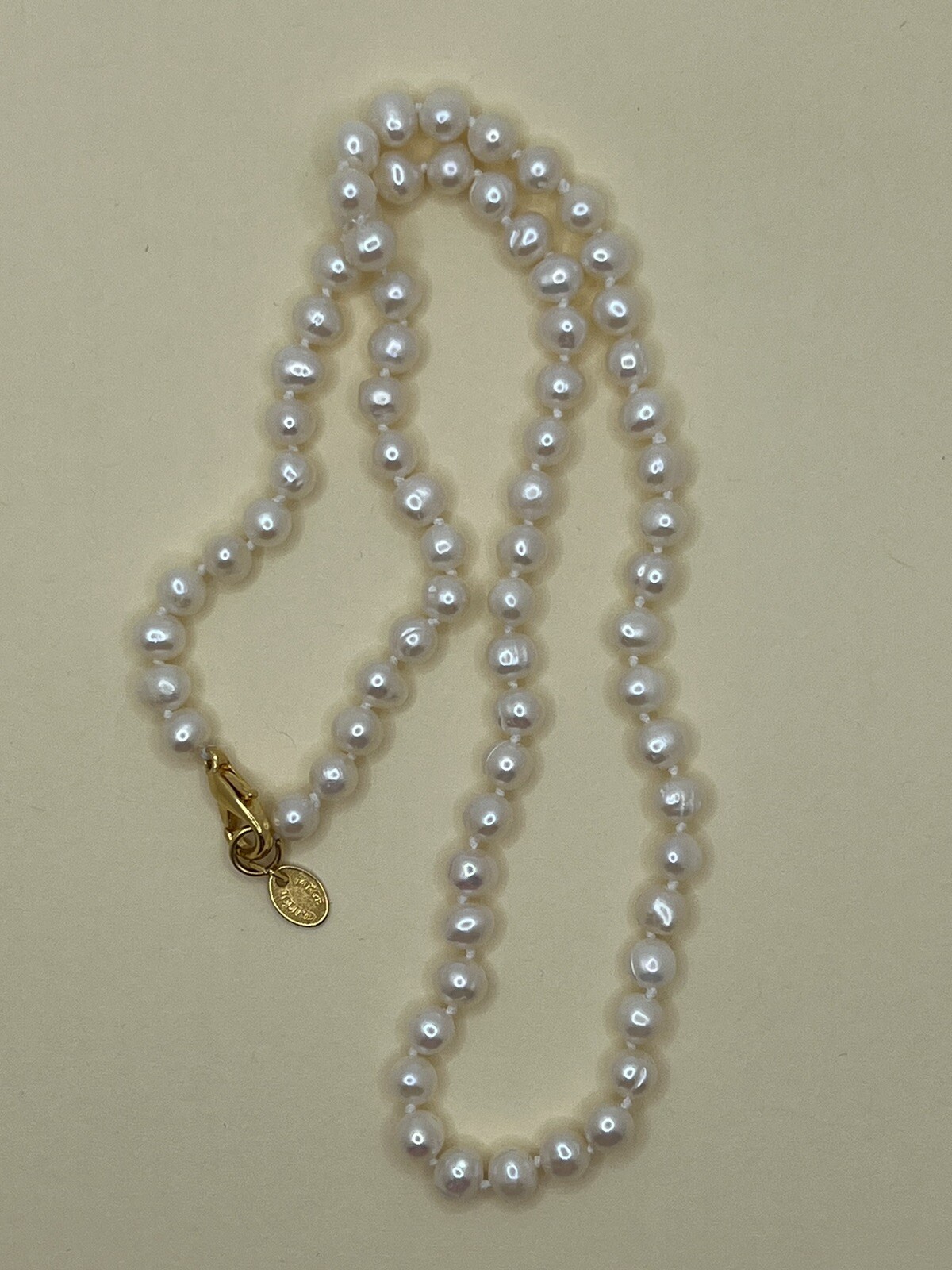 JC LIND Cultured Pearl Hand Knotted Necklace 18 3/4” Long With Lobster Clasp.
