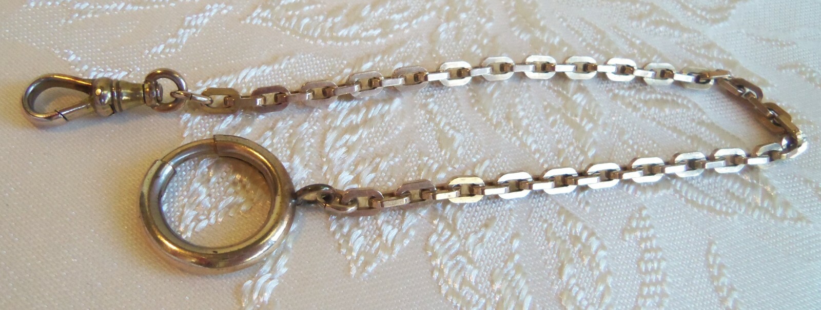 Victorian gold filled watch chain Signed Hadley Made in USA Large ring