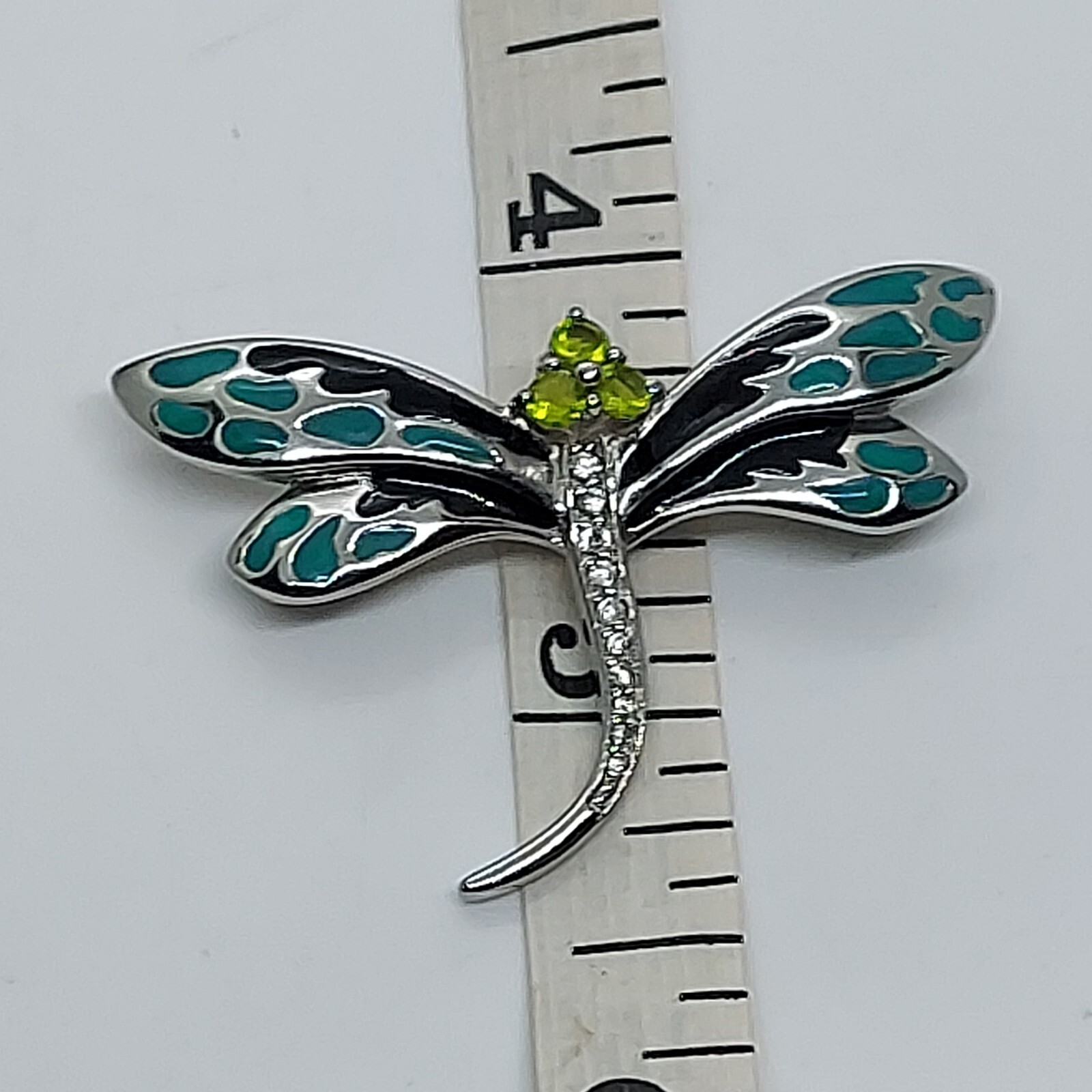 Vintage DBJ 925 Peridot And CZ Dragonfly Brooch