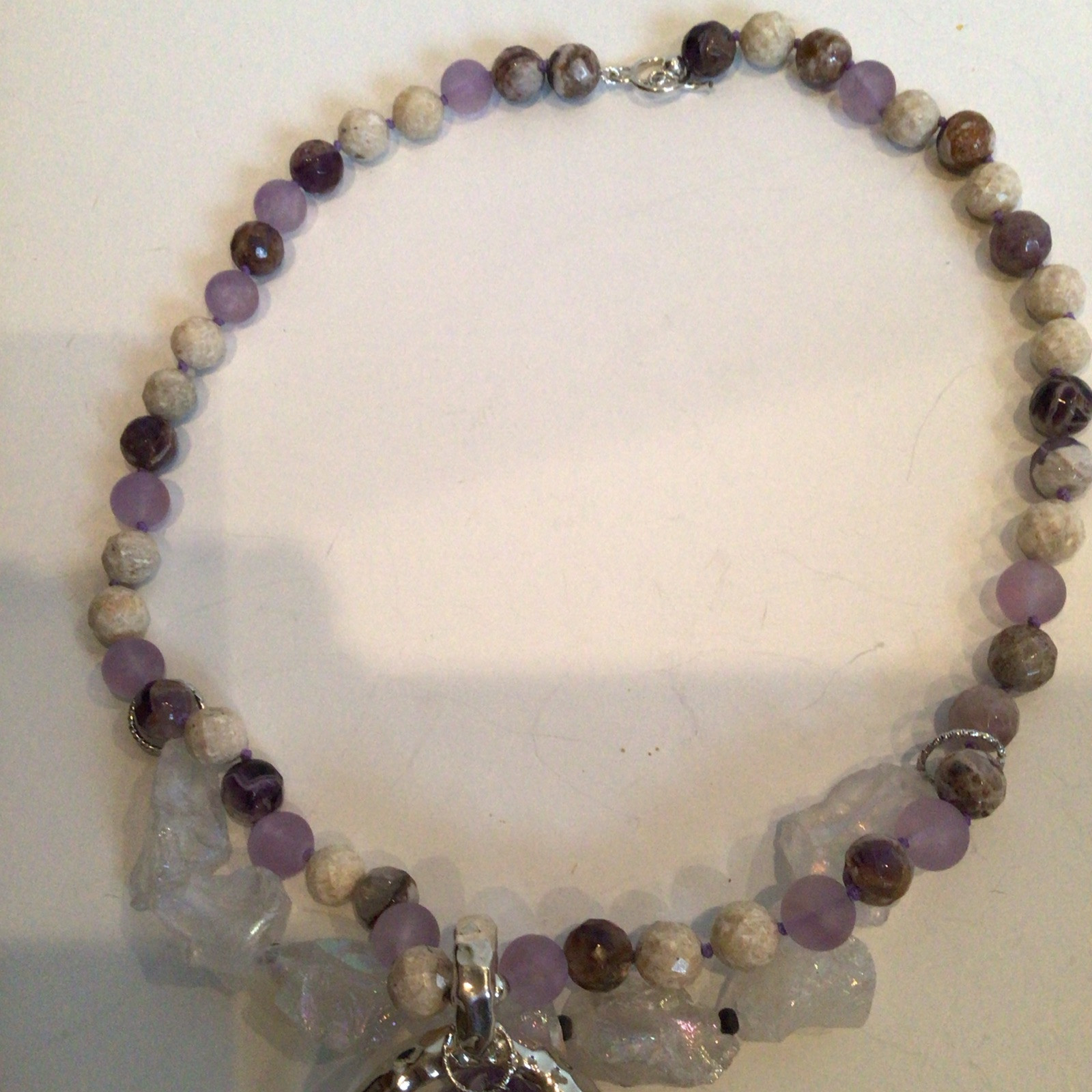 SPECIAL SEBBAG VON MUSULIN NECKLACE STERLING SQUARE PENDANT LARGE AMETHYST 24”