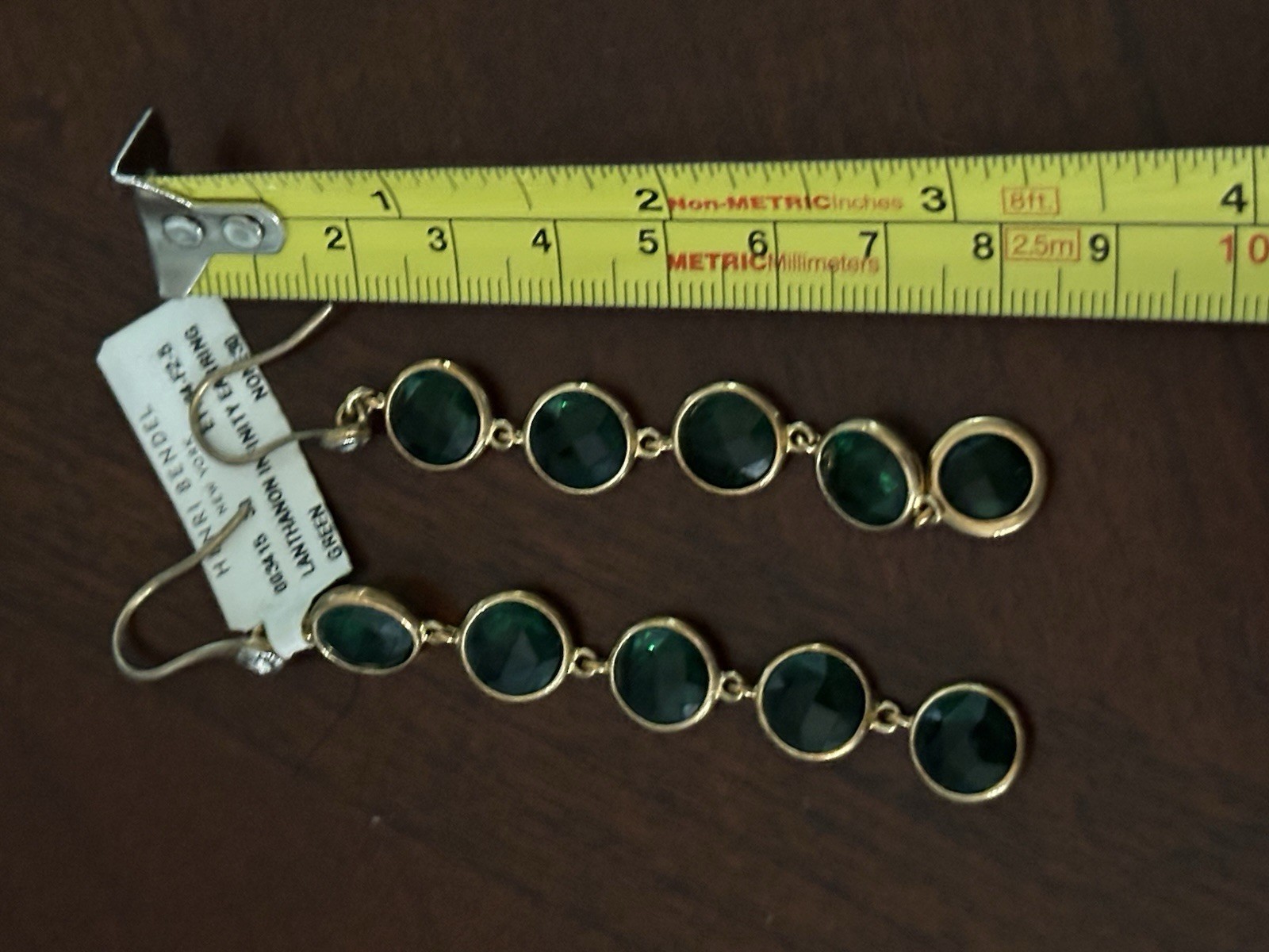 Stunning Lanthanon Green Crystal Gold Henri Bendel Vintage Dangling Earrings NWT