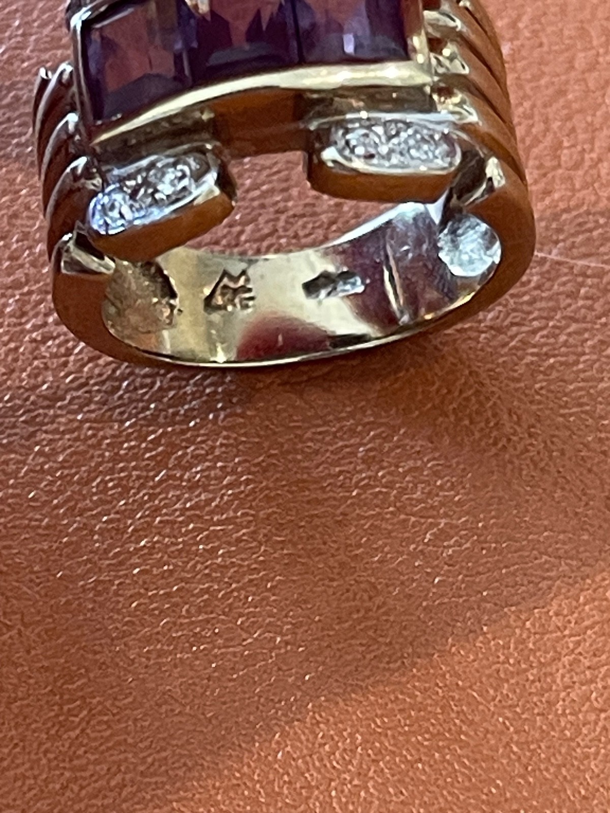 RF Sterling SIlver Ring w/ Gold Wash Purple & Clear Stones Size 6.5