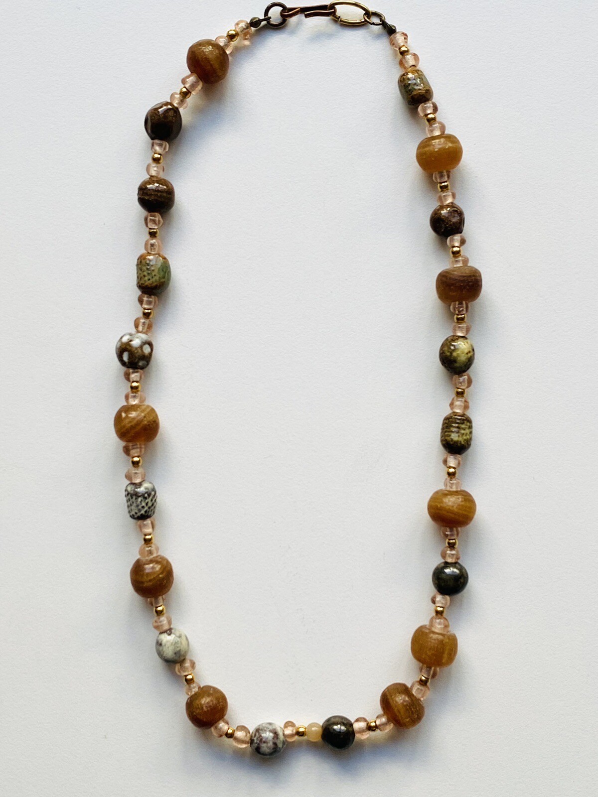 Porcelain, Agate and Glass Bead Necklace