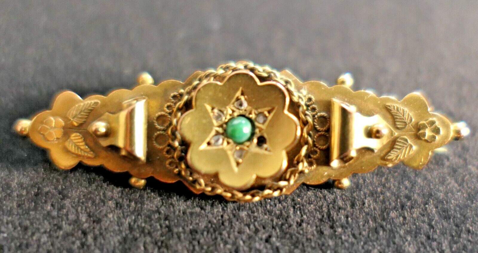 Antique 9K Karat Gold Diamond Turquoise Mourning Brooch Hallmarks Tested *READ*