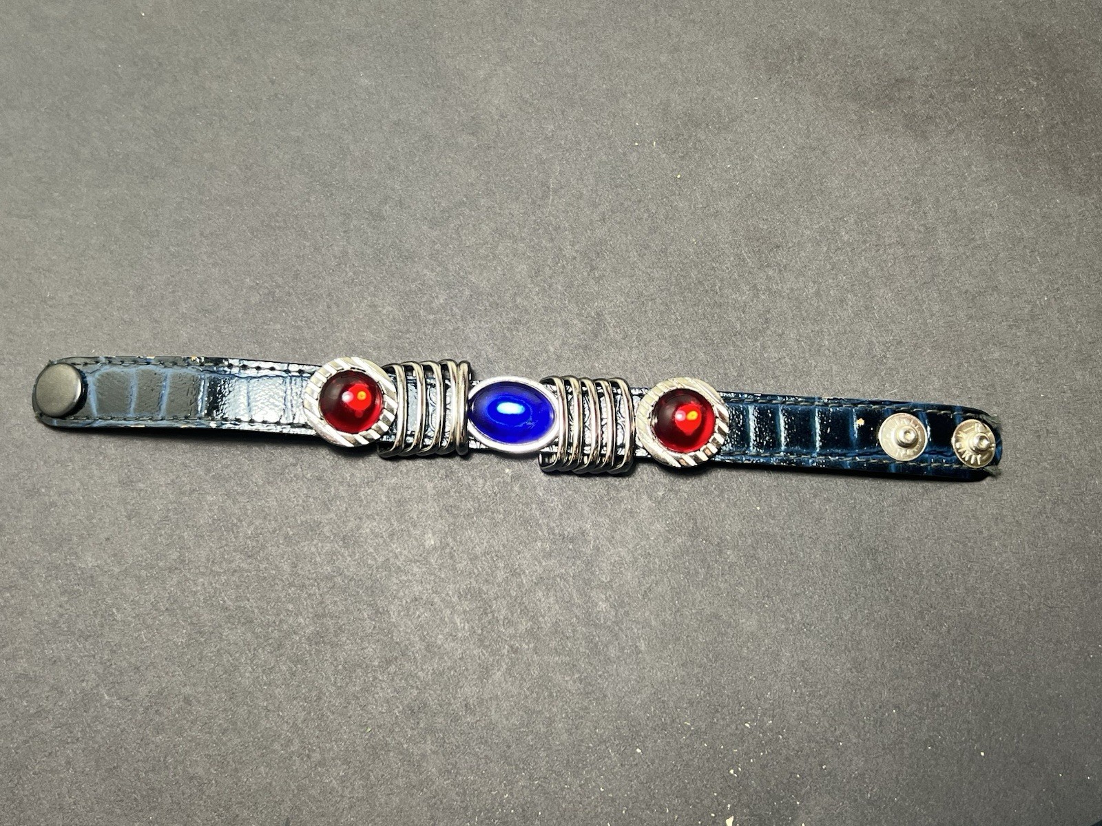 RARE 80s Rau Klikit Blue Leather Cuff Bracelet Punk Western Retro VTG Statement