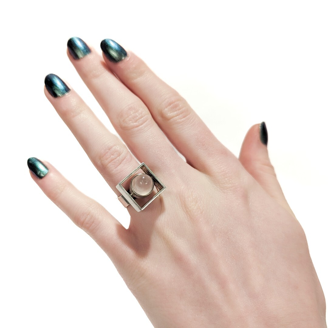 Vintage Neils Erik From Sterling Silver & Rose Quartz Bullet Cabochon Ring