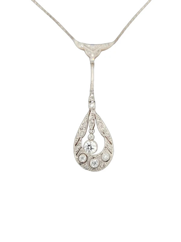 Art Deco Style Round Lab Created Diamond Wedding Gift 14K White Gold FN Pendant