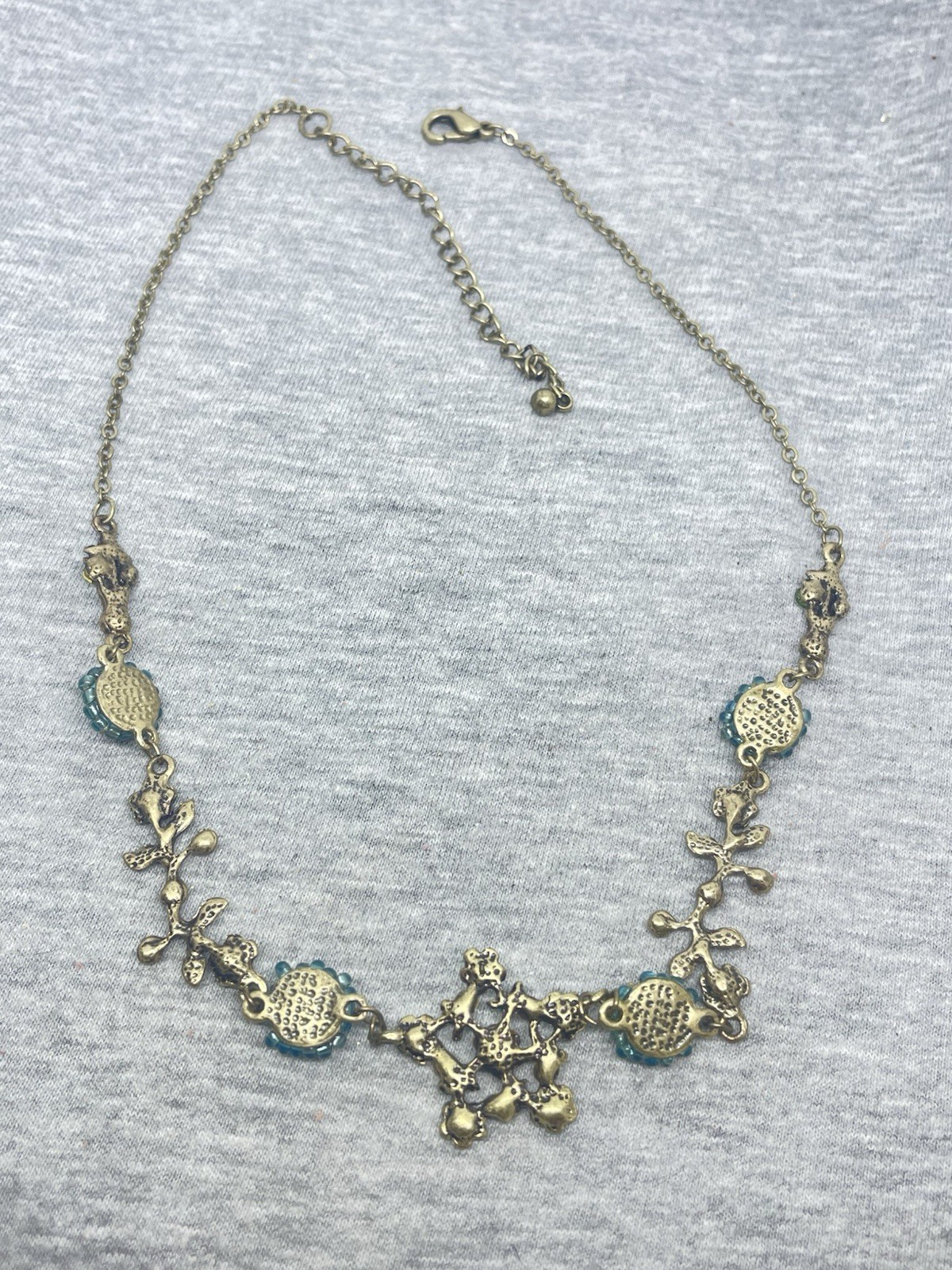 Vintage Bronze Tone Floral Multicolor Enamel Rhinestones Beads 16-19” Necklace