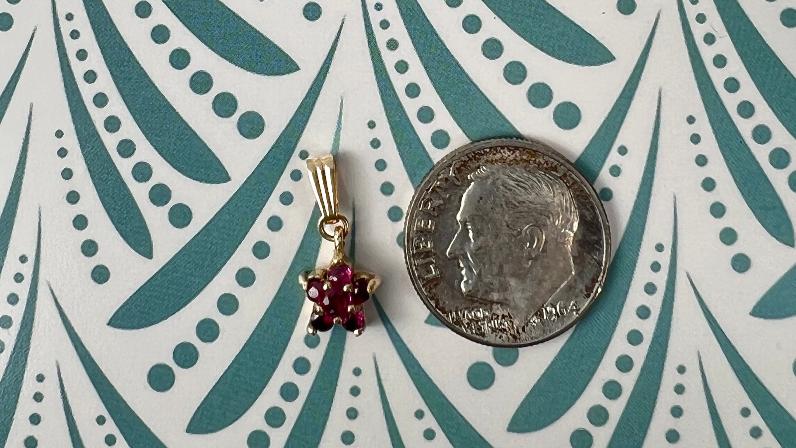 14K Solid Yellow Gold Natural Ruby Gold Star Pendant Necklace, 5 Red Rubies
