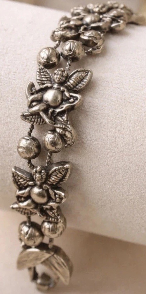 Vintage Cherub Cupid Angel Link Bracelet Bronze Tone Figural Romantic Gothic