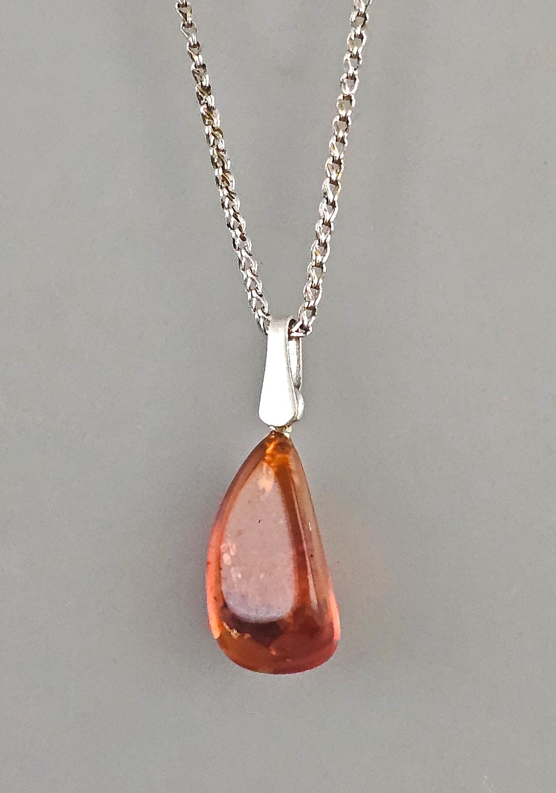 Amber Pendant Necklace 925 Sterling Silver Chain 45 cm L45cm