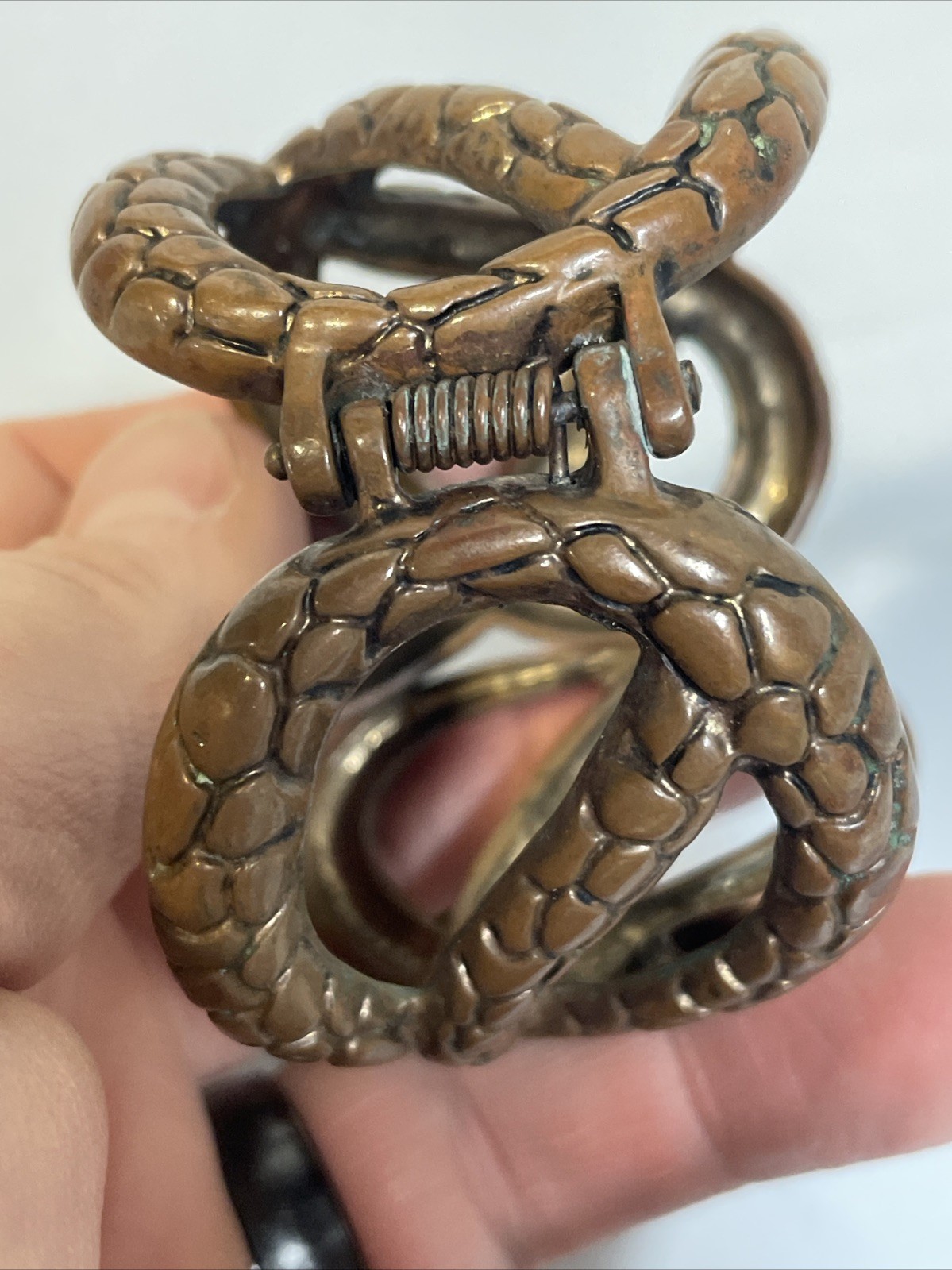 1970 – 1980 Copper Coiled Snake Biker Goth Western Hinged Bracelet Vtg Gem Eyes