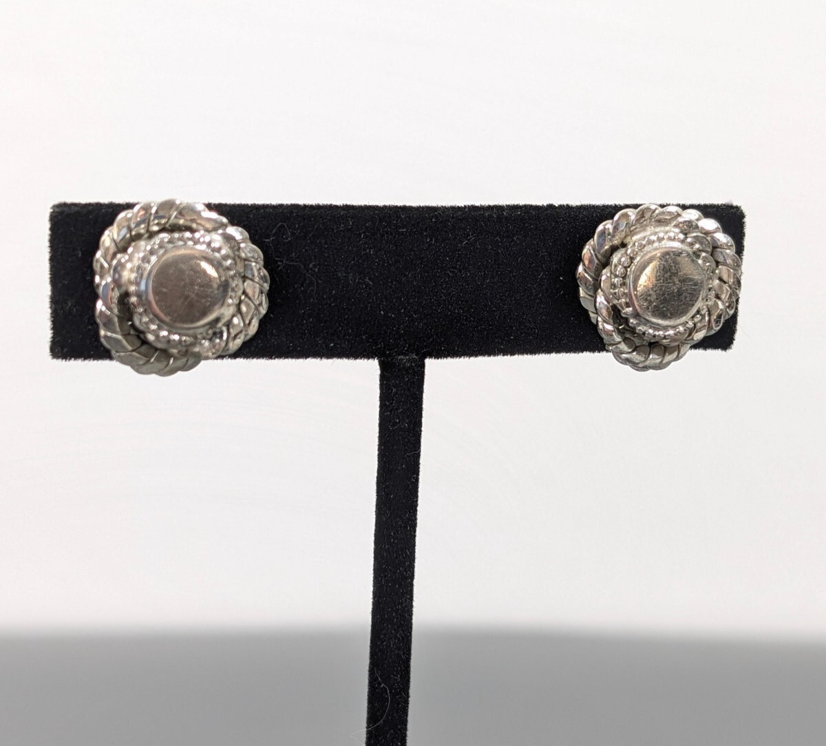 Vintage Silver Tone Round Love Knot Screw Back Earrings Clip On