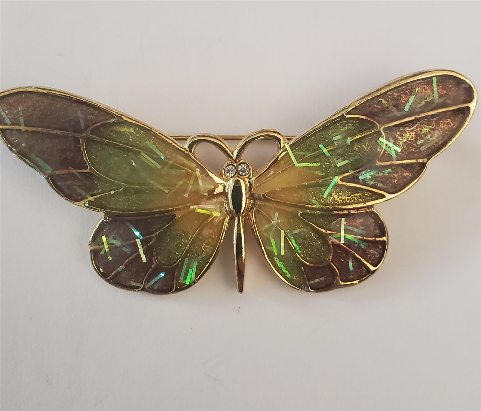 VTG Butterfly Jewelry Brooch Pin BUTTERFLY Translucent Purple Green Yellow 3″ *A