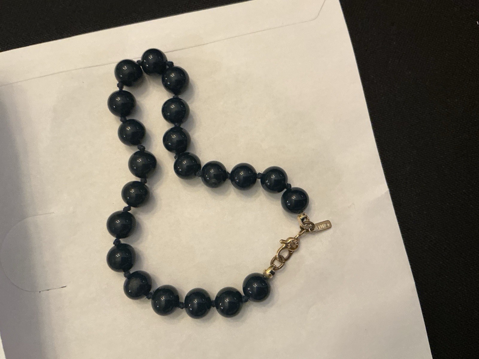 Vintage Monet Navy Dark Blue Knotted Glass Bead Bracelet Gold Tone Size 7.75