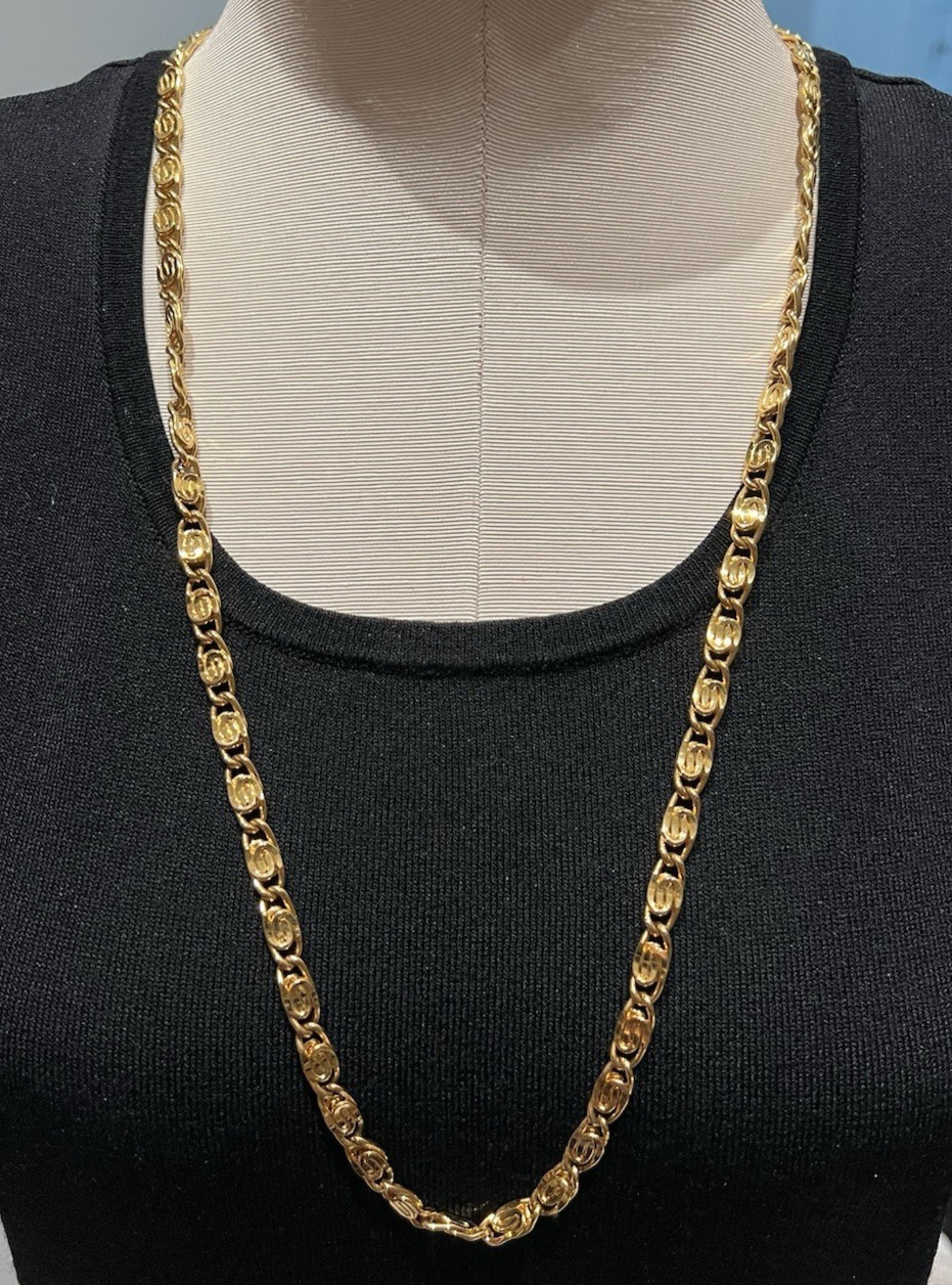 Vintage Anne Klein Stylized S Anchor Necklace 30″ in Goldtone/Toggle Closure EUC
