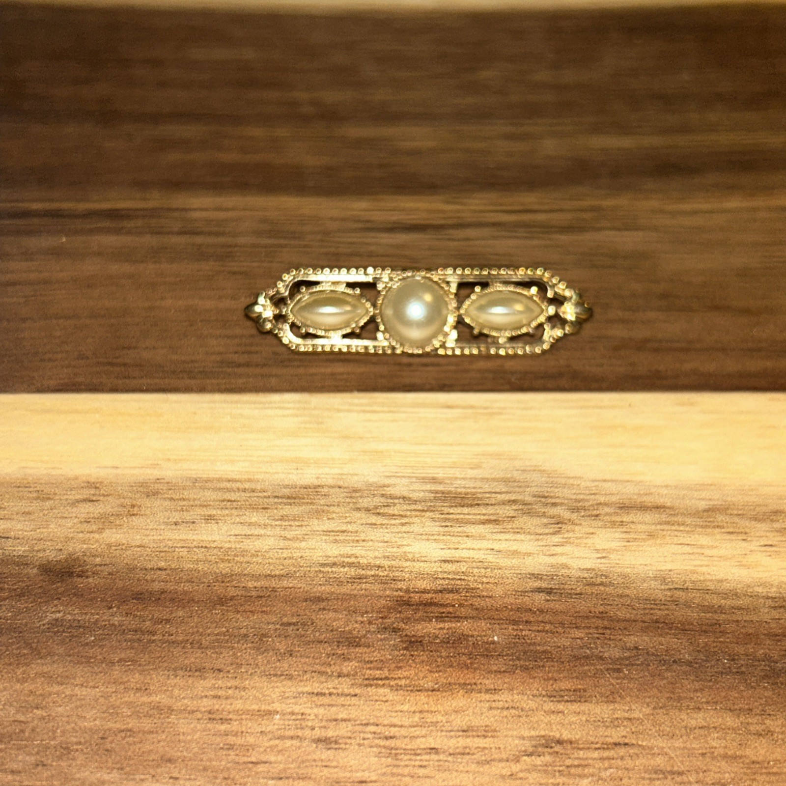 Vintage Faux Pearl and Gold Tone Pin Brooch About 1 3/4 Inches Long