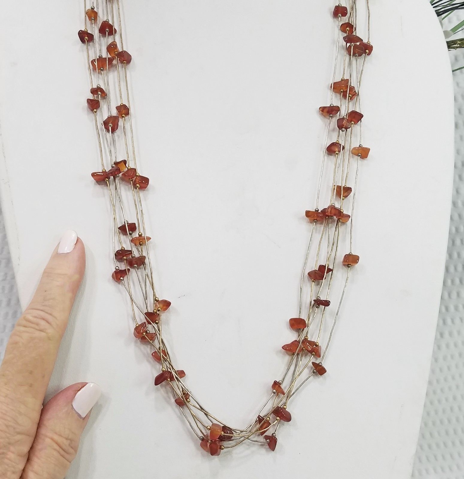 VTG Coldwater Creek Burnished Goldtone & Silvertone Amber Multi Strand Necklace