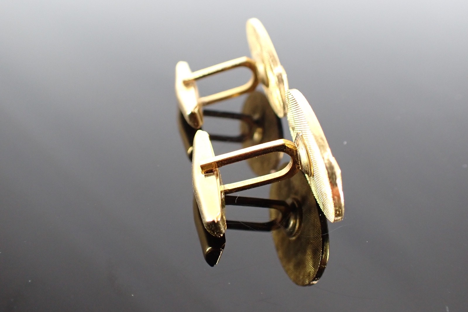 Vintage Gold Tone Red Blue Enamel LDO Initial Cufflinks Oval Textured Design