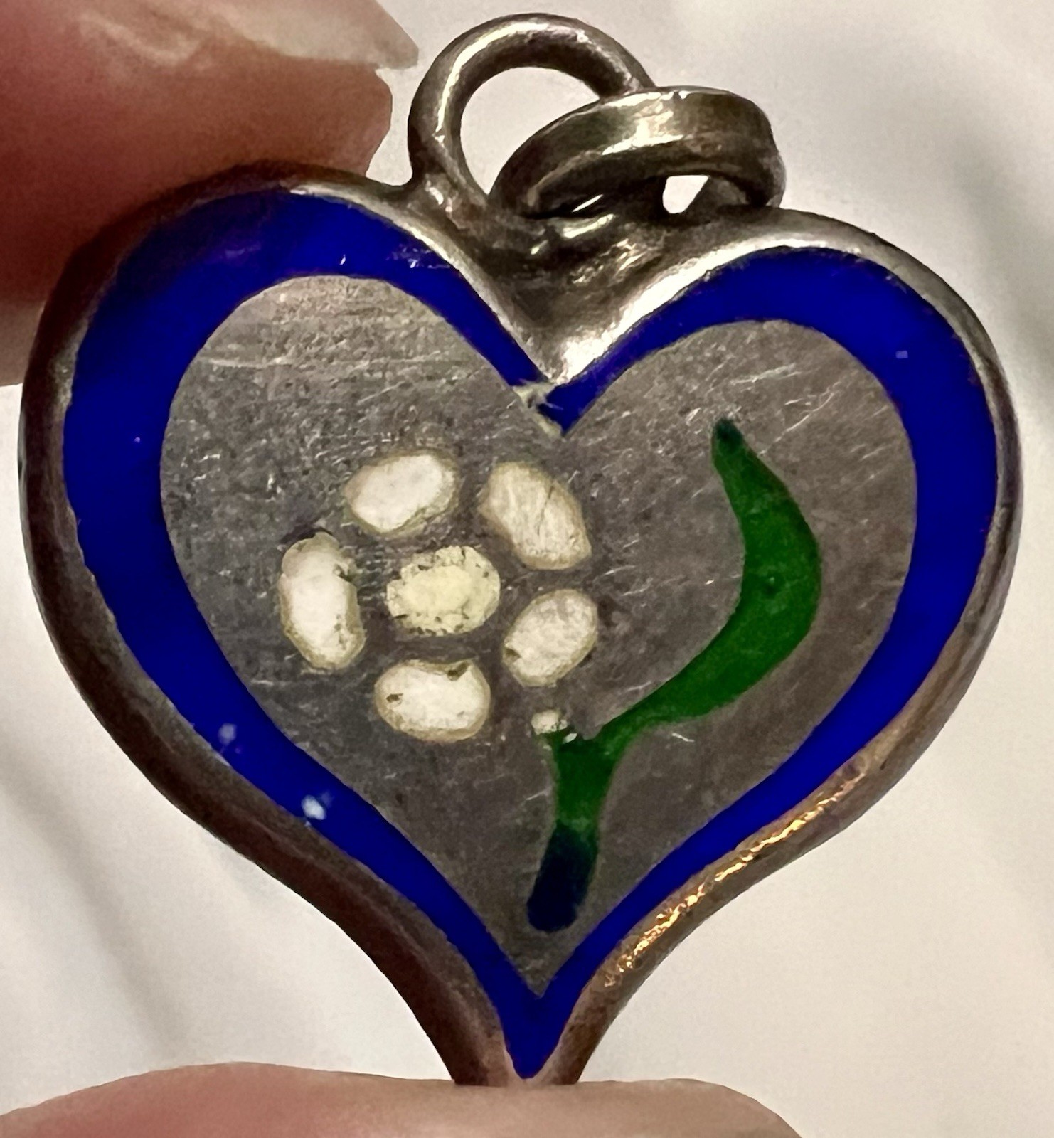 925 STERLING SILVER Enamel HEART & DAISY or ROSE FLOWER Charm PENDANT Vintage