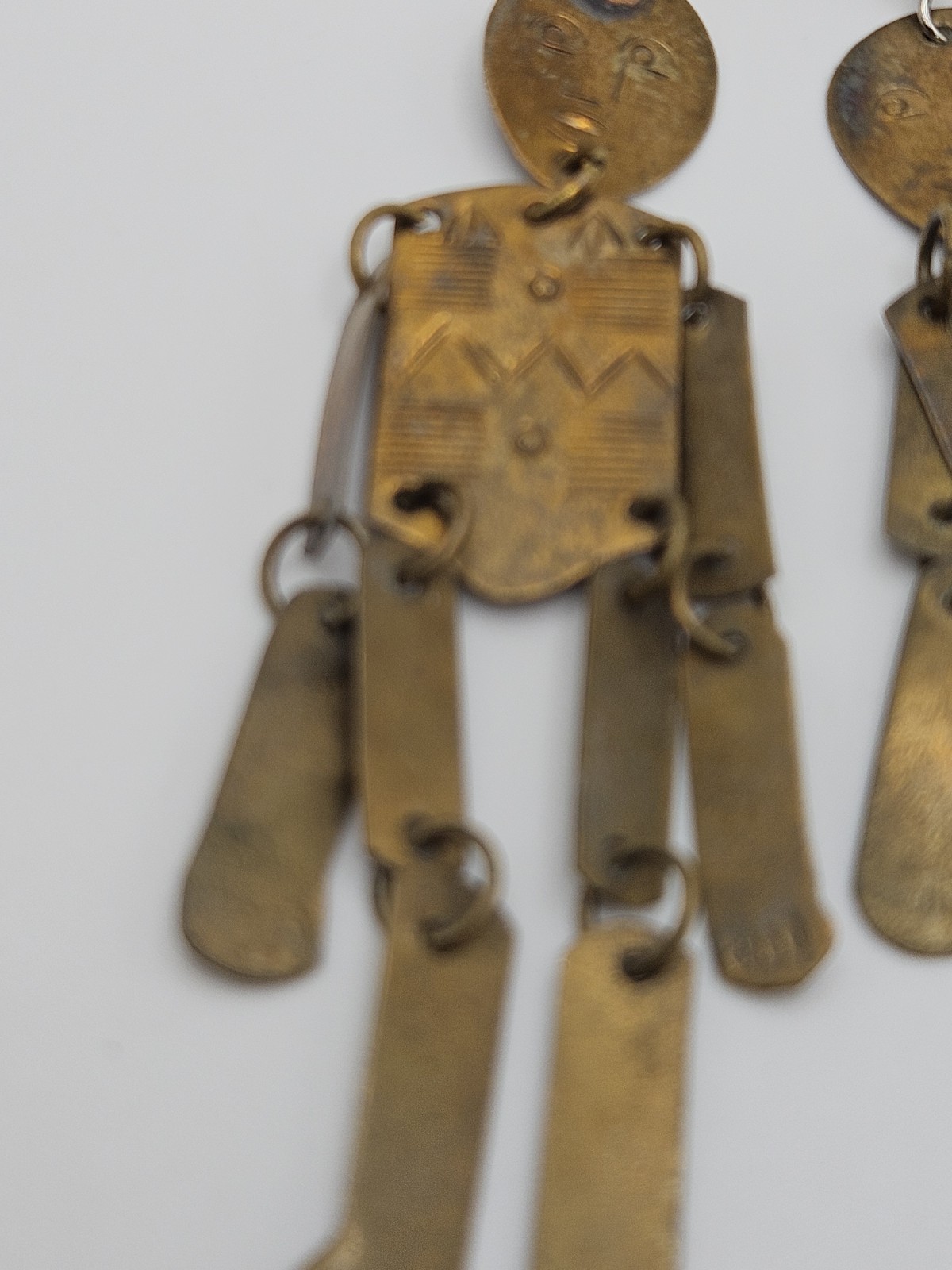 Vintage Brass Tone Articulated Man Person Dangle Earrings