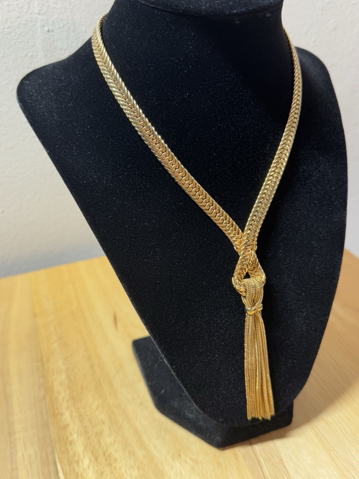 Vintage Napier Mesh Gold Plated Chain Lariat Tassel Fringe Chain Necklace