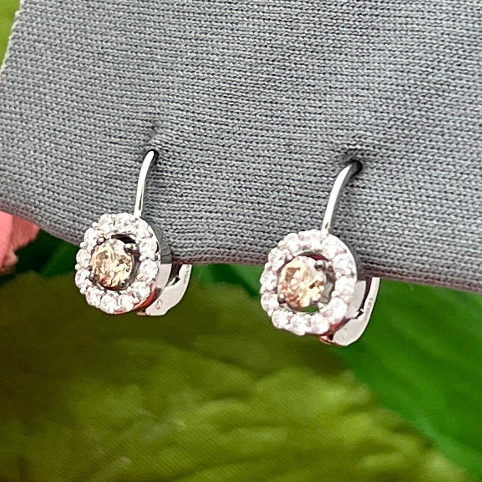 14K Diamond Drop Earrings-White Gold-Champagne and White Diamonds-0.50tcw