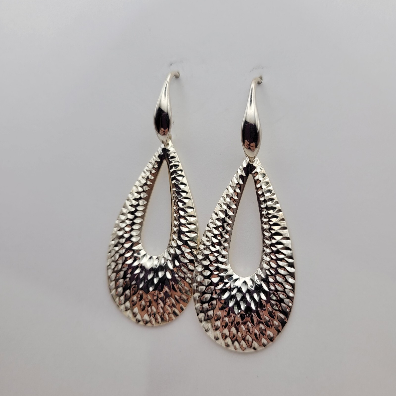 Vintage Sterling Silver Textured Hoop Dangle Drop Earrings Estate 90s 1990s Y2K