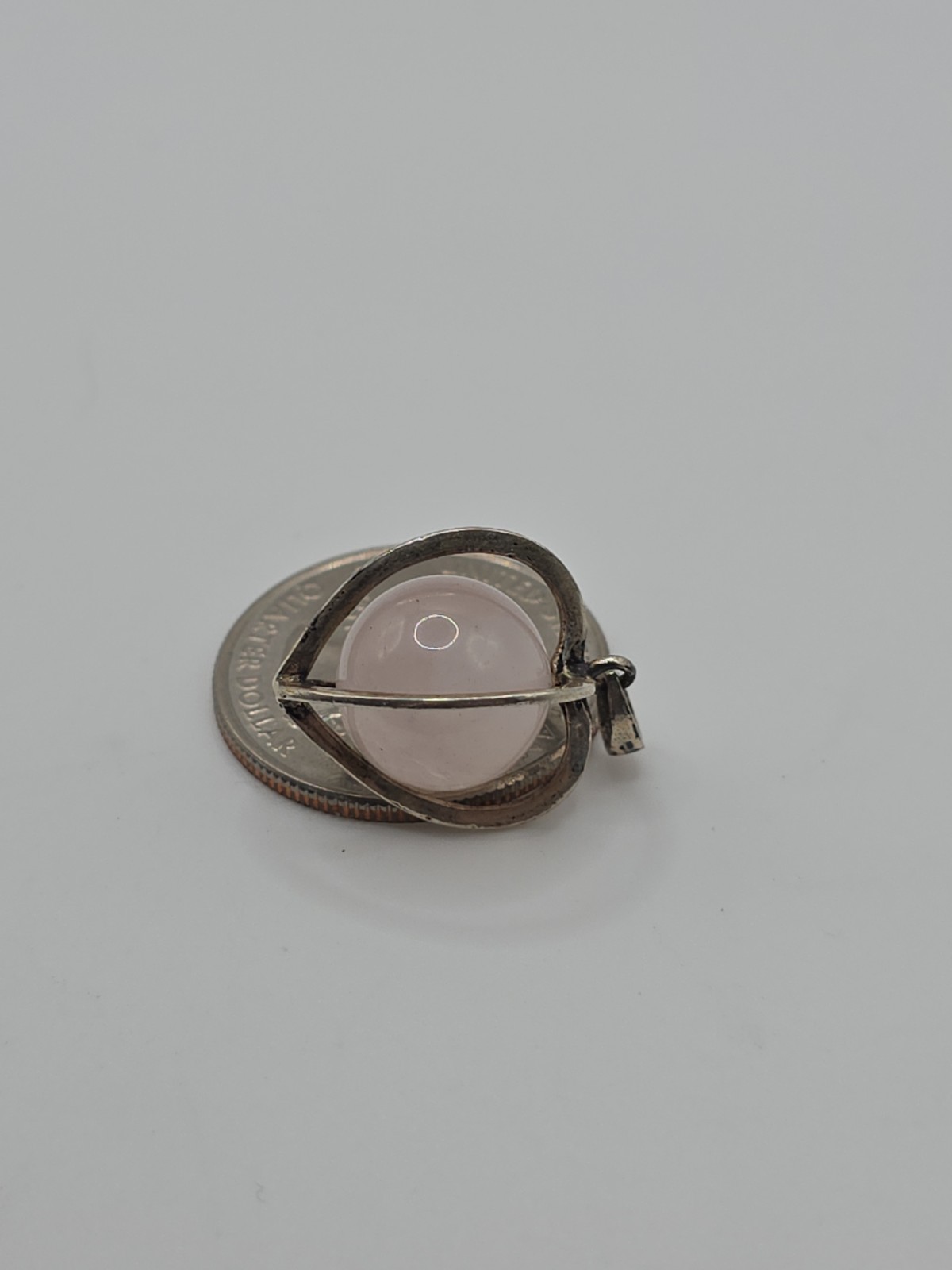 Vintage Sterling Silver 925 Round Pink Quartz Heart Pendant 3.8g
