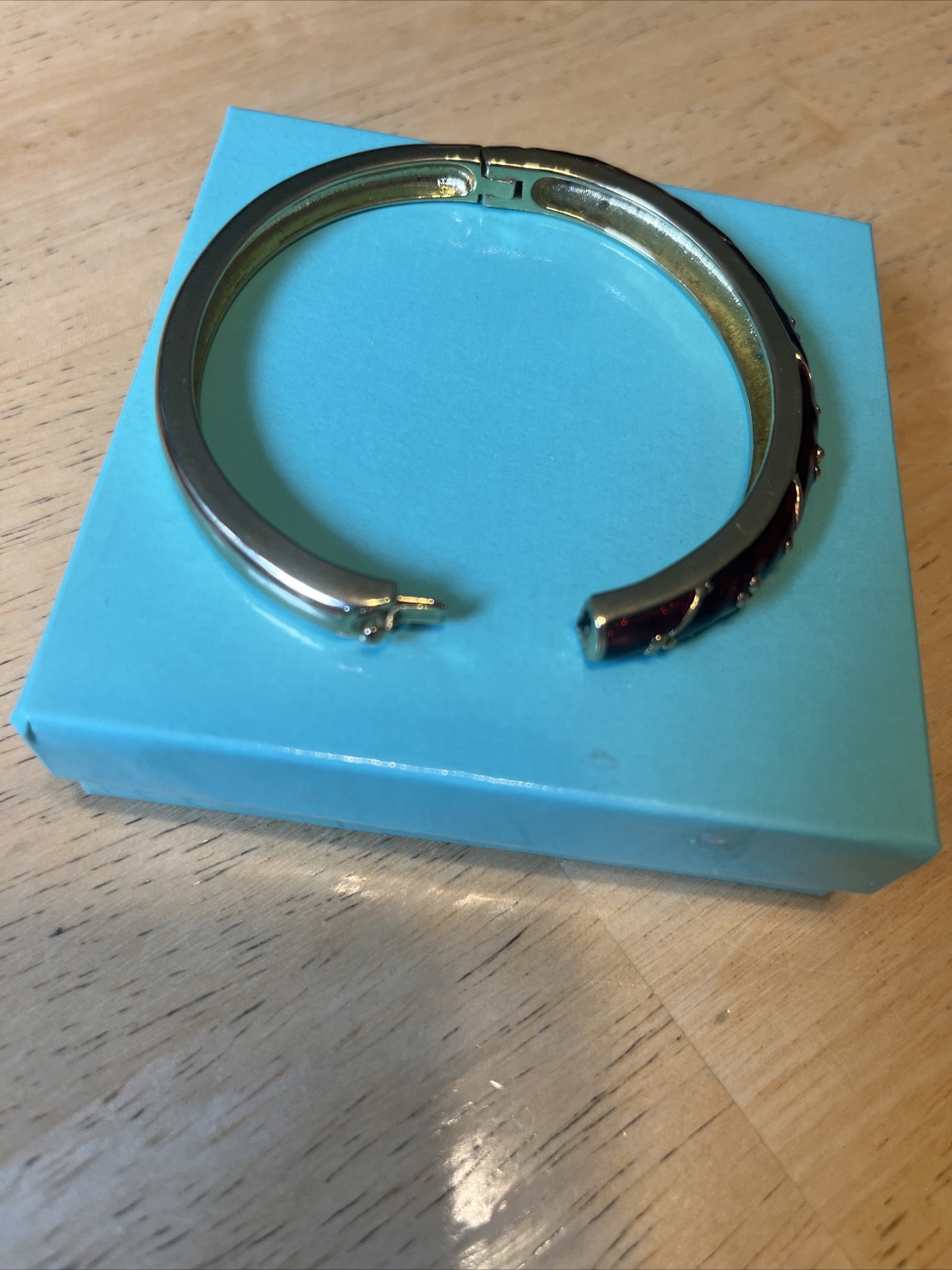 2 Gold Tone Enamel Bracelets Red (Marked Napier ) and Blue (not sure see pics)
