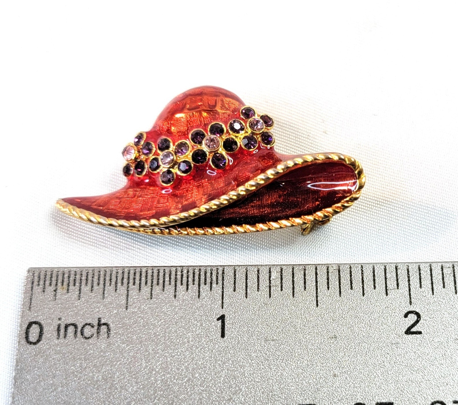 Ladies Fancy Red Hat Society Pin Brooch Rhinestone Ribbon Bow Grandma Princess