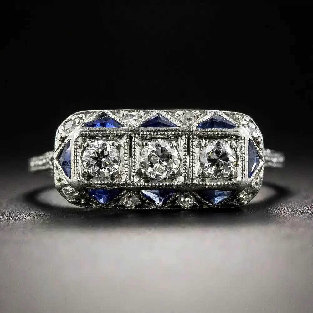 1/2 Ctw White Round Cut CZ Three Stone Art Deco Antique Wedding 925 Silver Ring
