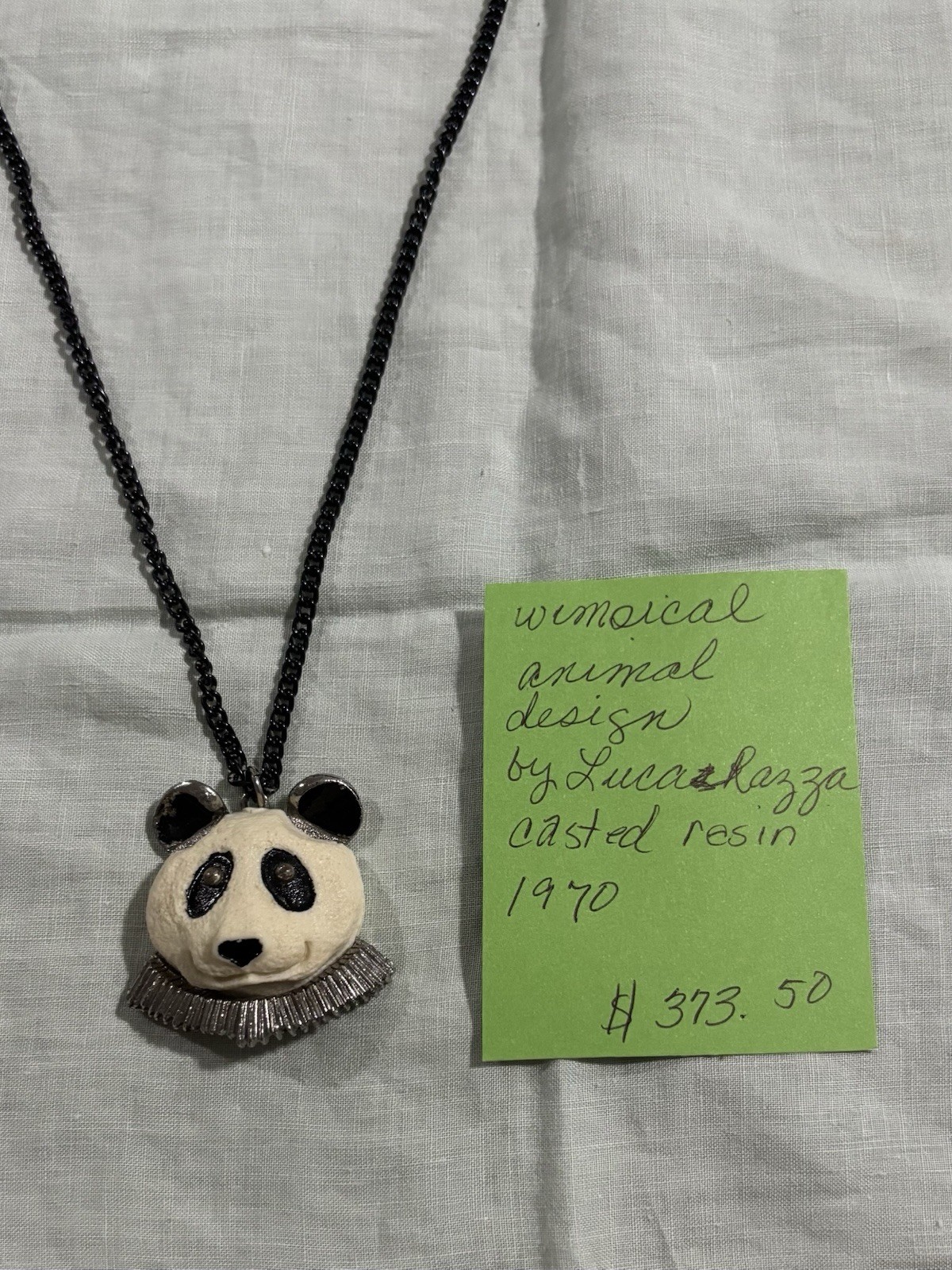 Rare 1970s Luca Razza Panda Necklace Signed Resin Pendant Designer Vintage HTF