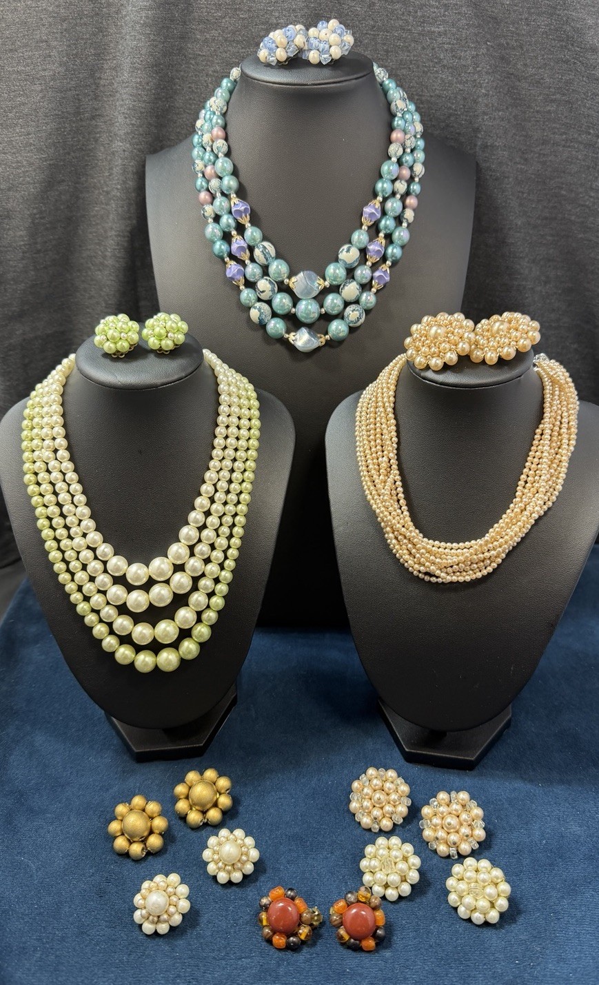 Vintage MCM All Japan Beaded Jewelry Lot Necklaces Earrings 19 PCS Multi Strand