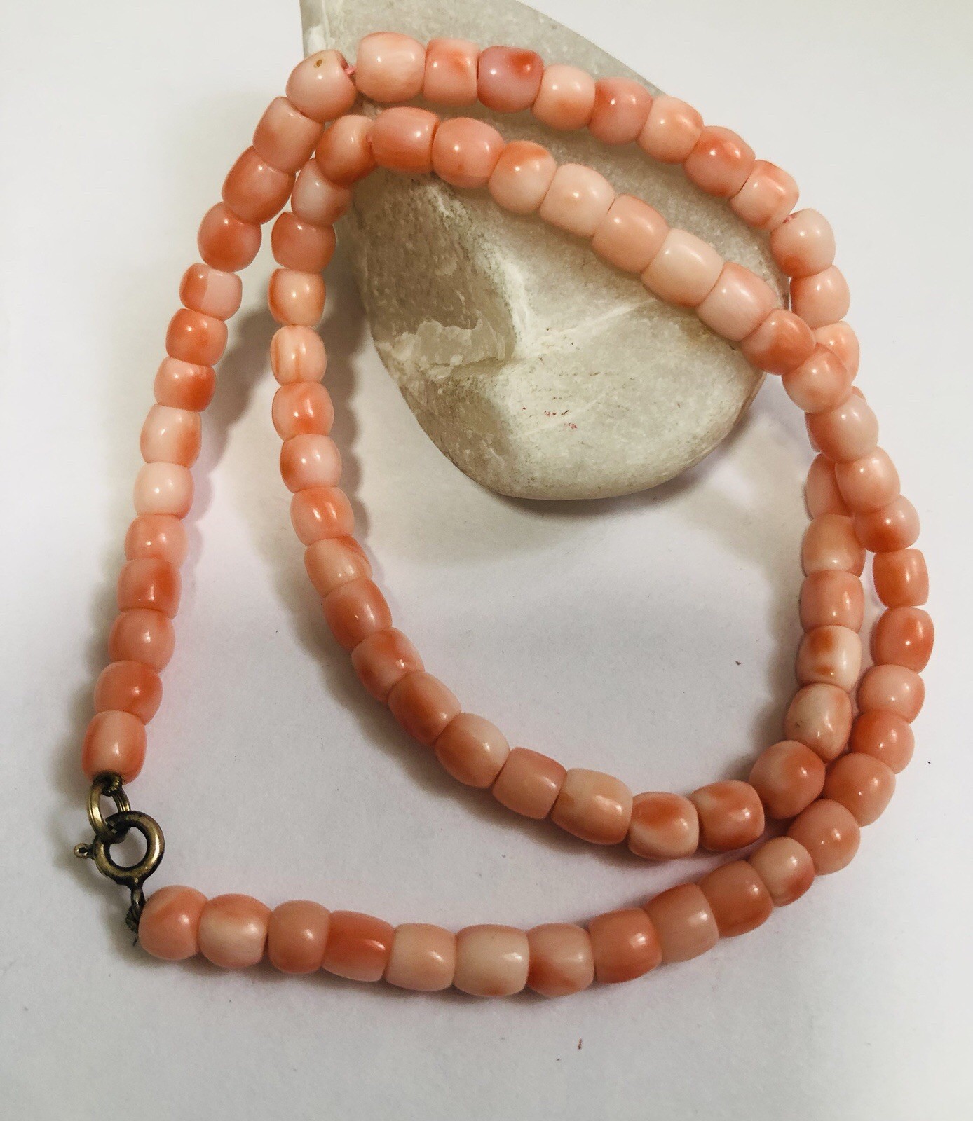 Vintage 925 Coral Beads Pinkish Salmon Necklace, Beautiful Color, 25+grams