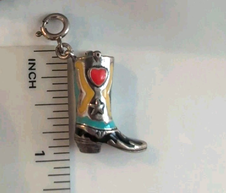 Silver & Enamel Carolyn Pollack Relios SouthWestern Cowboy Boot Charm 8 g