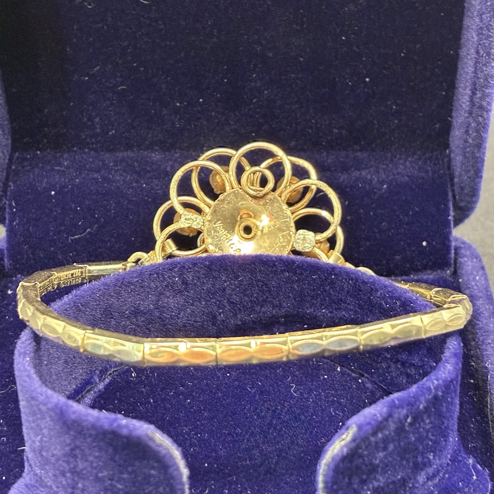 Custom Vintage Yellow Gold Filled Expansion Bracelet, Amethyst Glass, Watch Band
