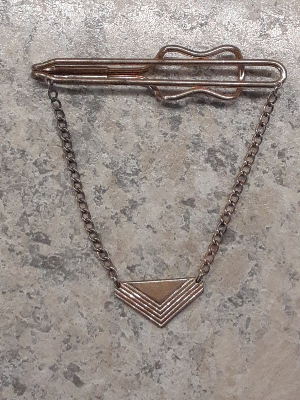Vintage Hadley Tie Bar Goldtone Chain w/Chevron Art Deco Pendant