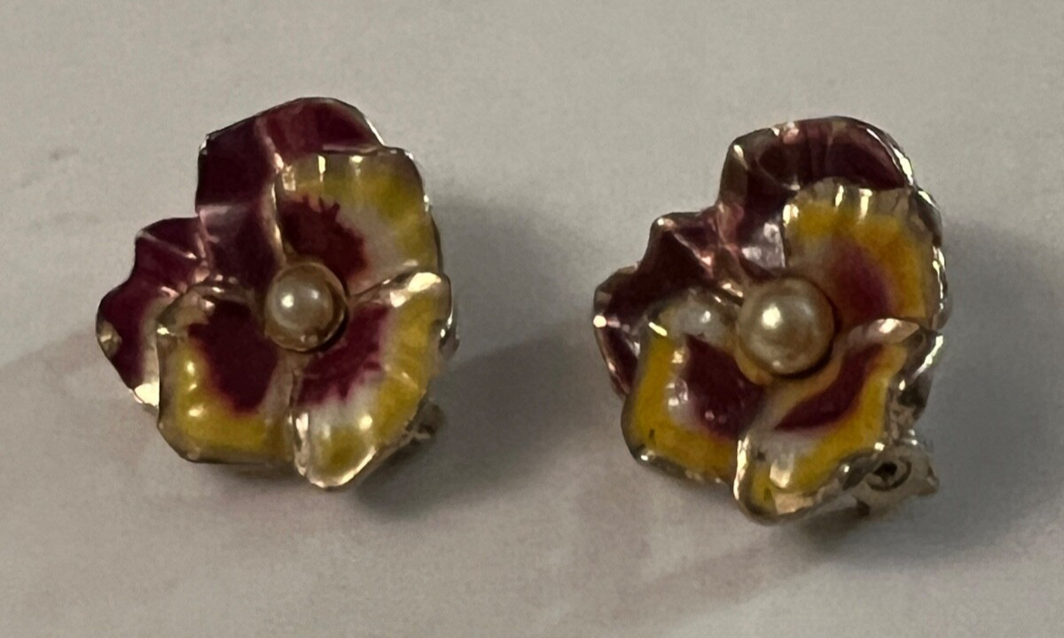 2 Vintage Enamel Pansy Brooch Scatter Pins 3/4 Inch Pins