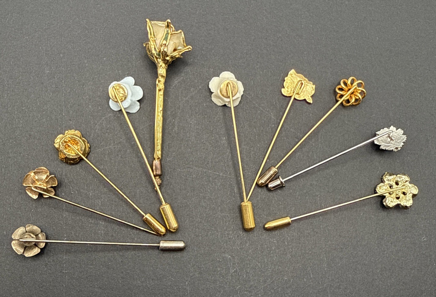 Lot Of Stick Pins – Spring Summer Flowers Metal Ceramic Rhinestone B7