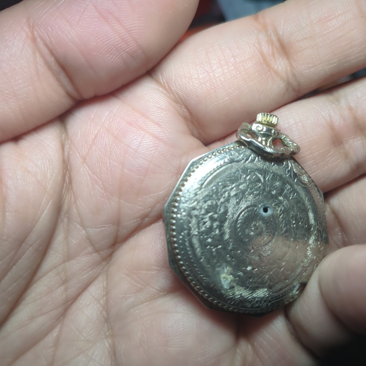 Vintage Saxony Ladies Silver Pendant Watch Manual Wind No Chain For Repair
