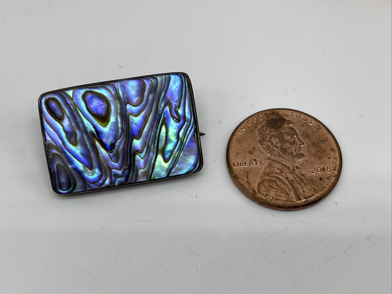 Antique Abalone Paua Shell Sterling Silver Bezel Set Brooch, 1900-1910