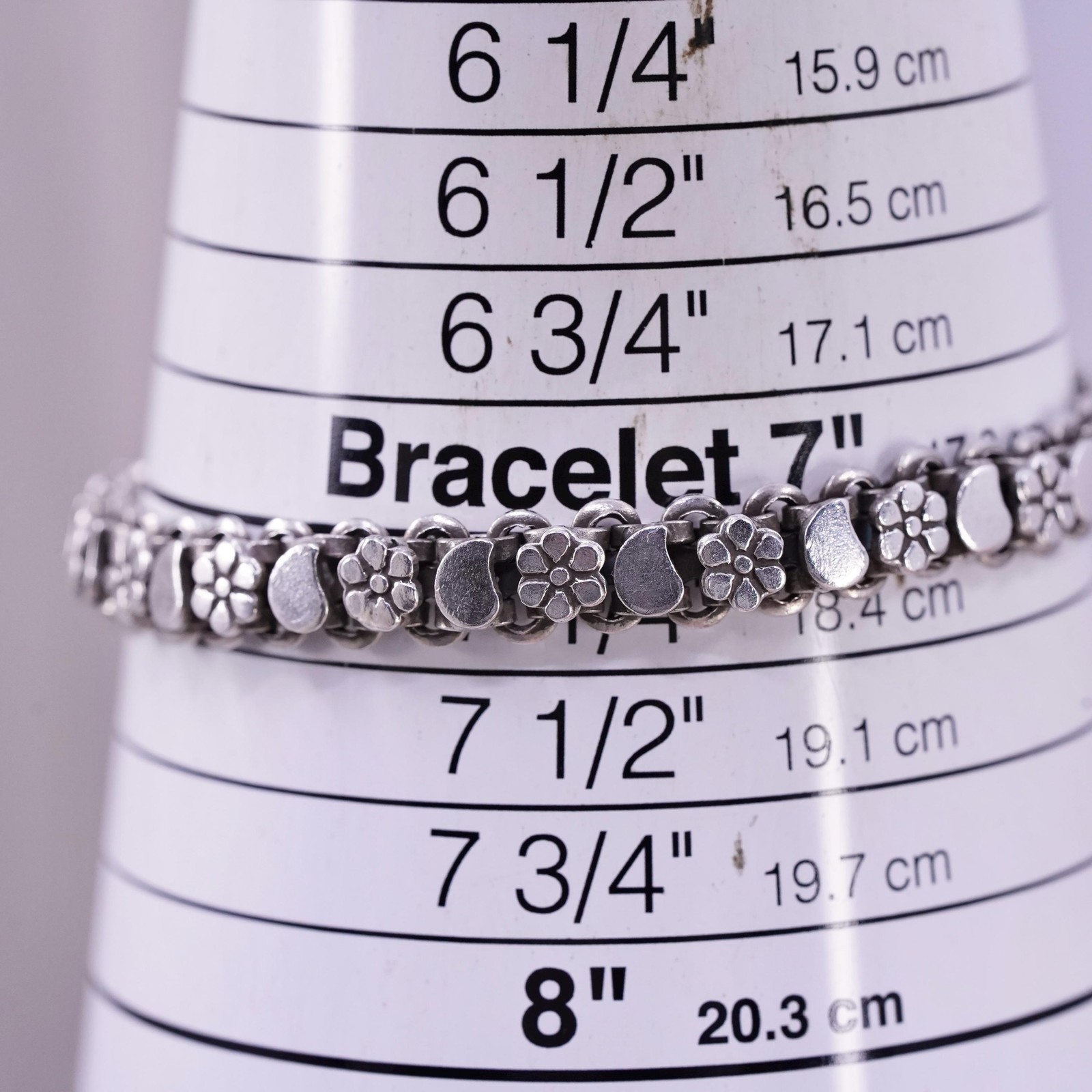 7.25″, vintage Sterling silver handmade tennis bracelet, 925 flower links