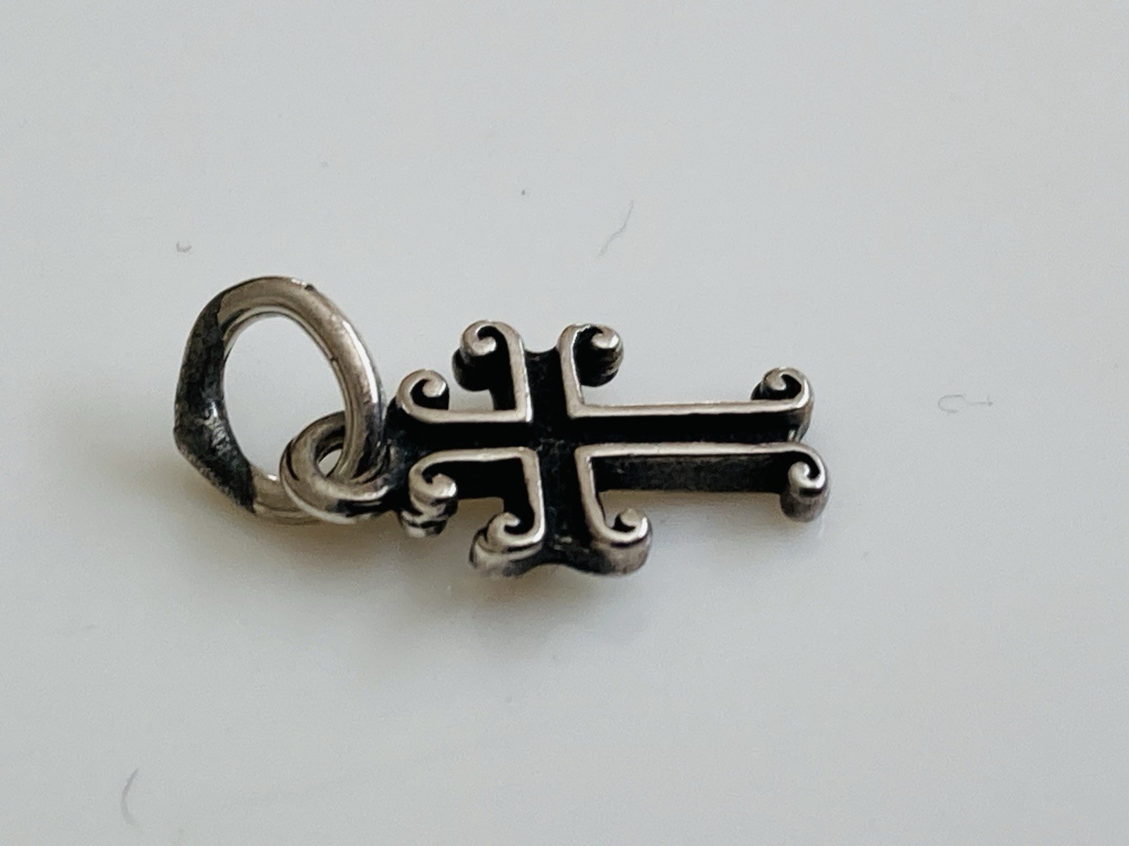Vintage 14k and sterling silver miniature scrolled cross charm pendant