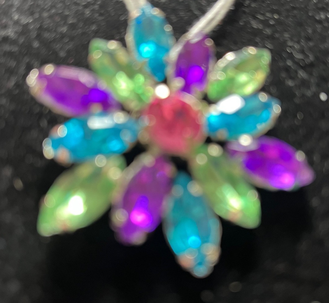 Vintage brooch with purple and blue green rhinestones Sparkle Floral