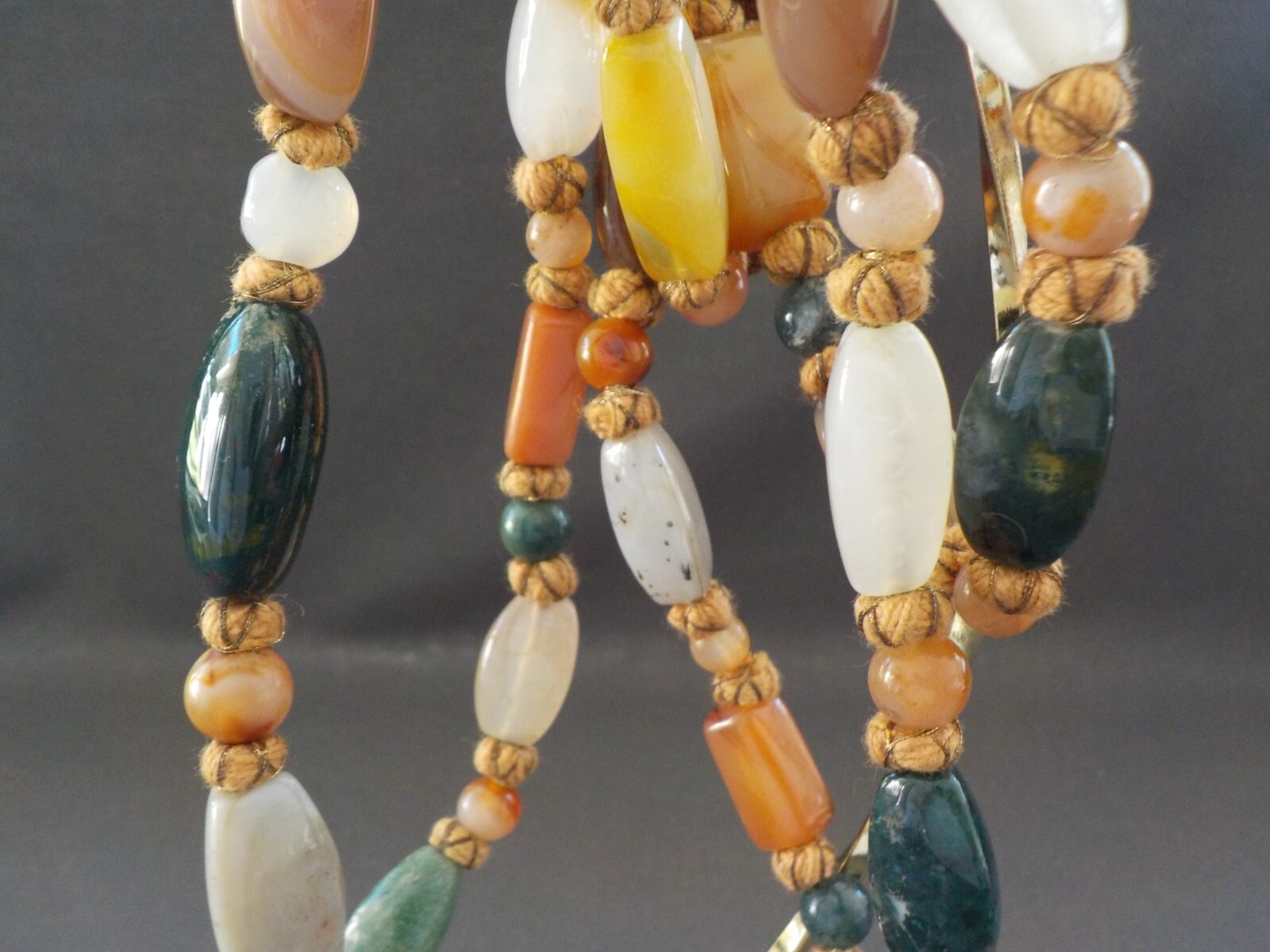Vintage Strand Necklace Polished Mixed Stones Shapes Semi Precious Agate Quartz