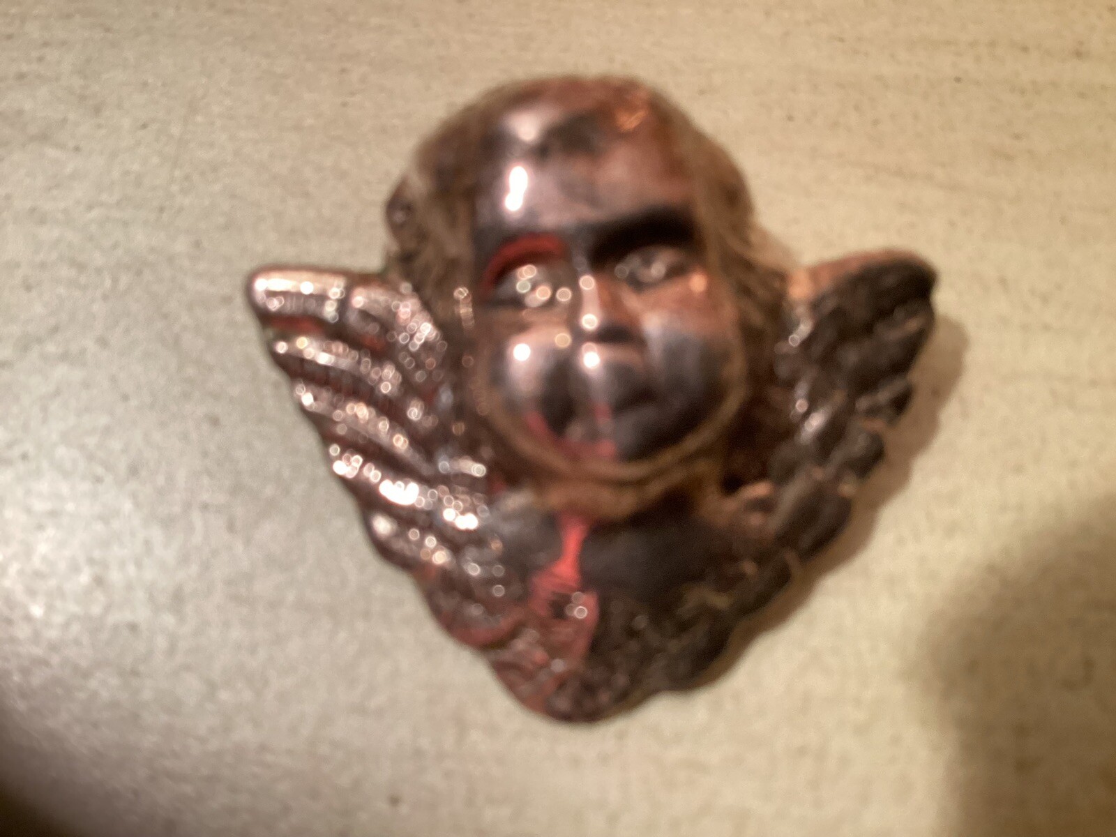 Sterling 925 Angel Cherub Cupid Face With Wings Pin Almost 1 1/2” .wide