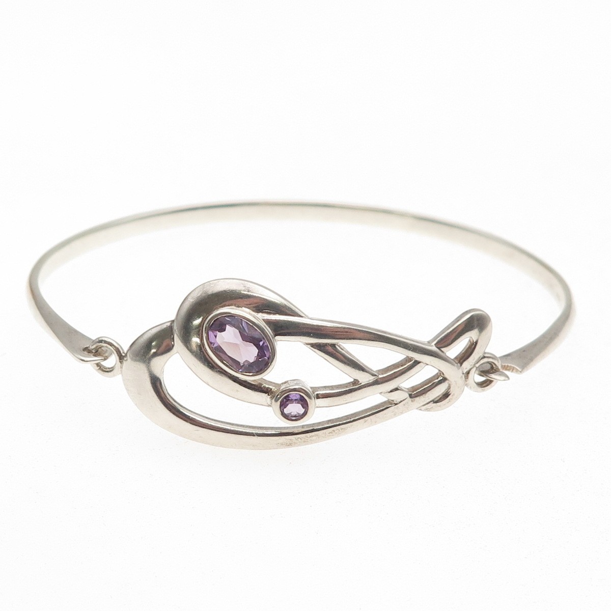 KIT HEATH Sterling Vintage 1990 Real Amethyst Modernist Bangle Bracelet 6.75″