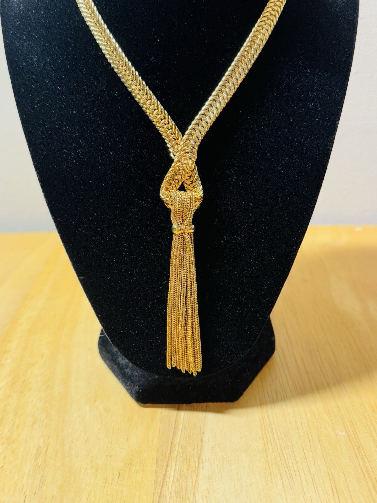 Vintage Napier Mesh Gold Plated Chain Lariat Tassel Fringe Chain Necklace